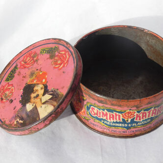 Indian round metal advertising box Sumah Katari India