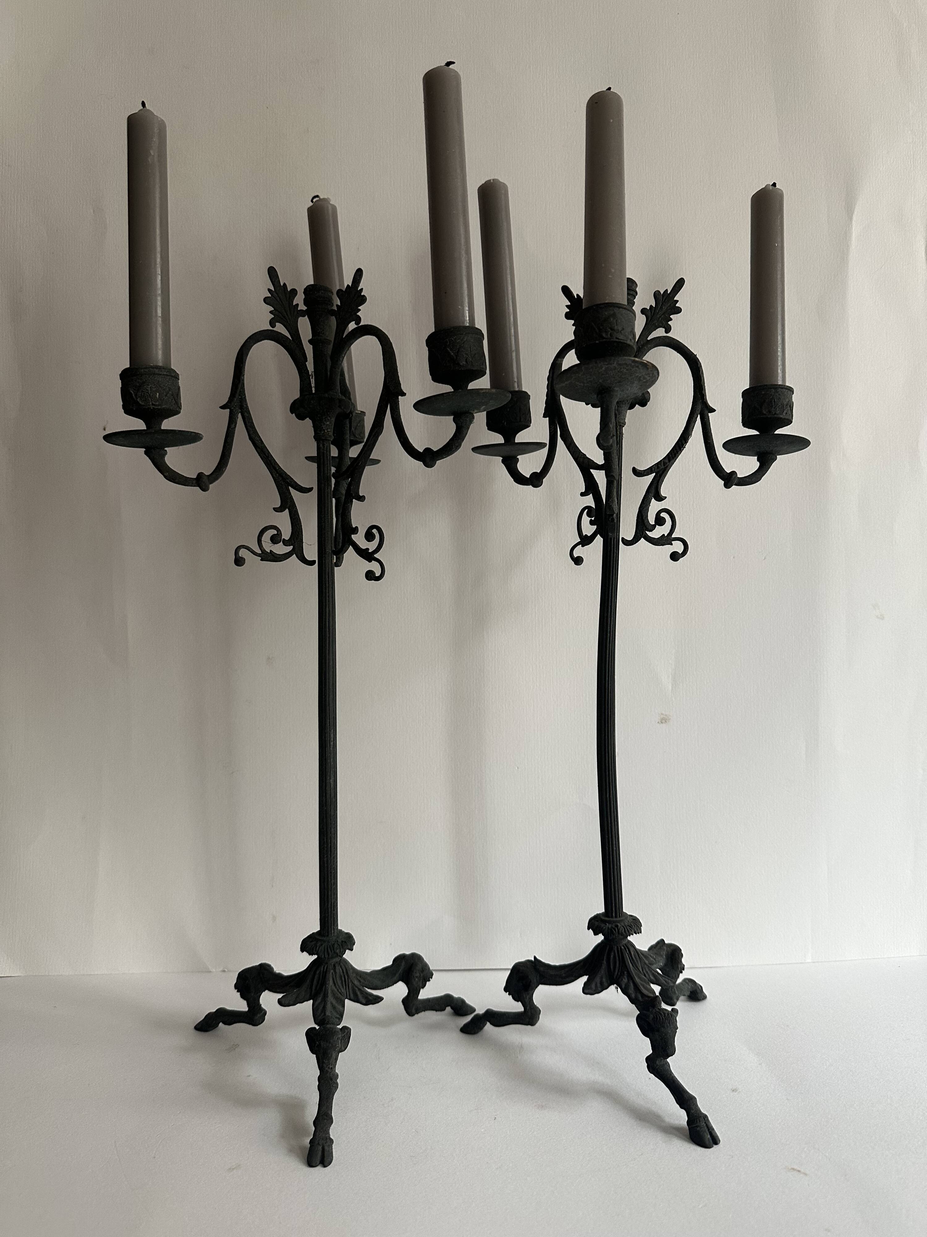 Pair of large Napoleon III candlesticks in patinated bronze