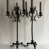 Pair of large Napoleon III candlesticks in patinated bronze