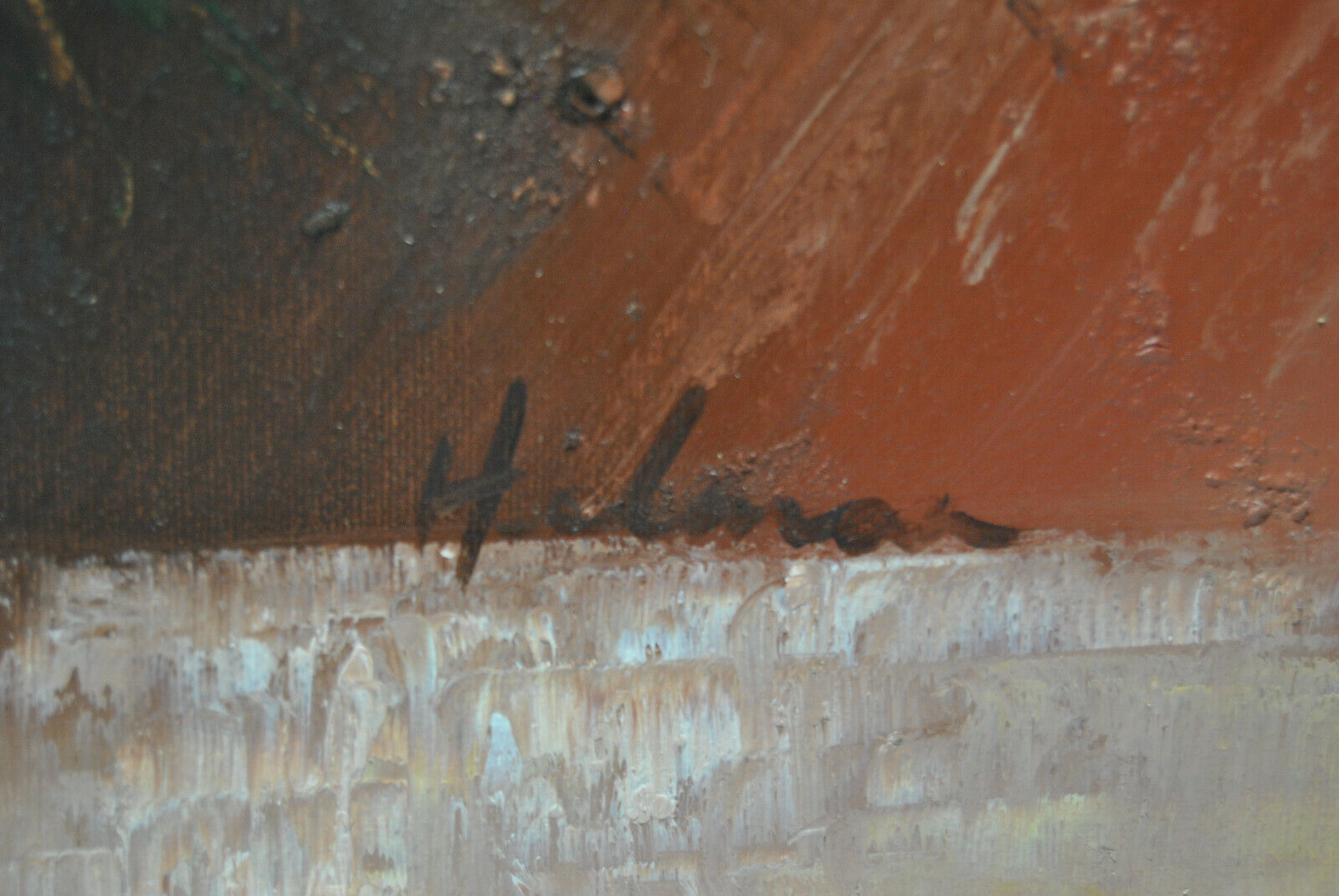 Still life painting with flowery vase bouquet flower signed Hilnan?