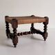 Antique French Turned Wood and Woven Rattan Footstool/ Sidetable
