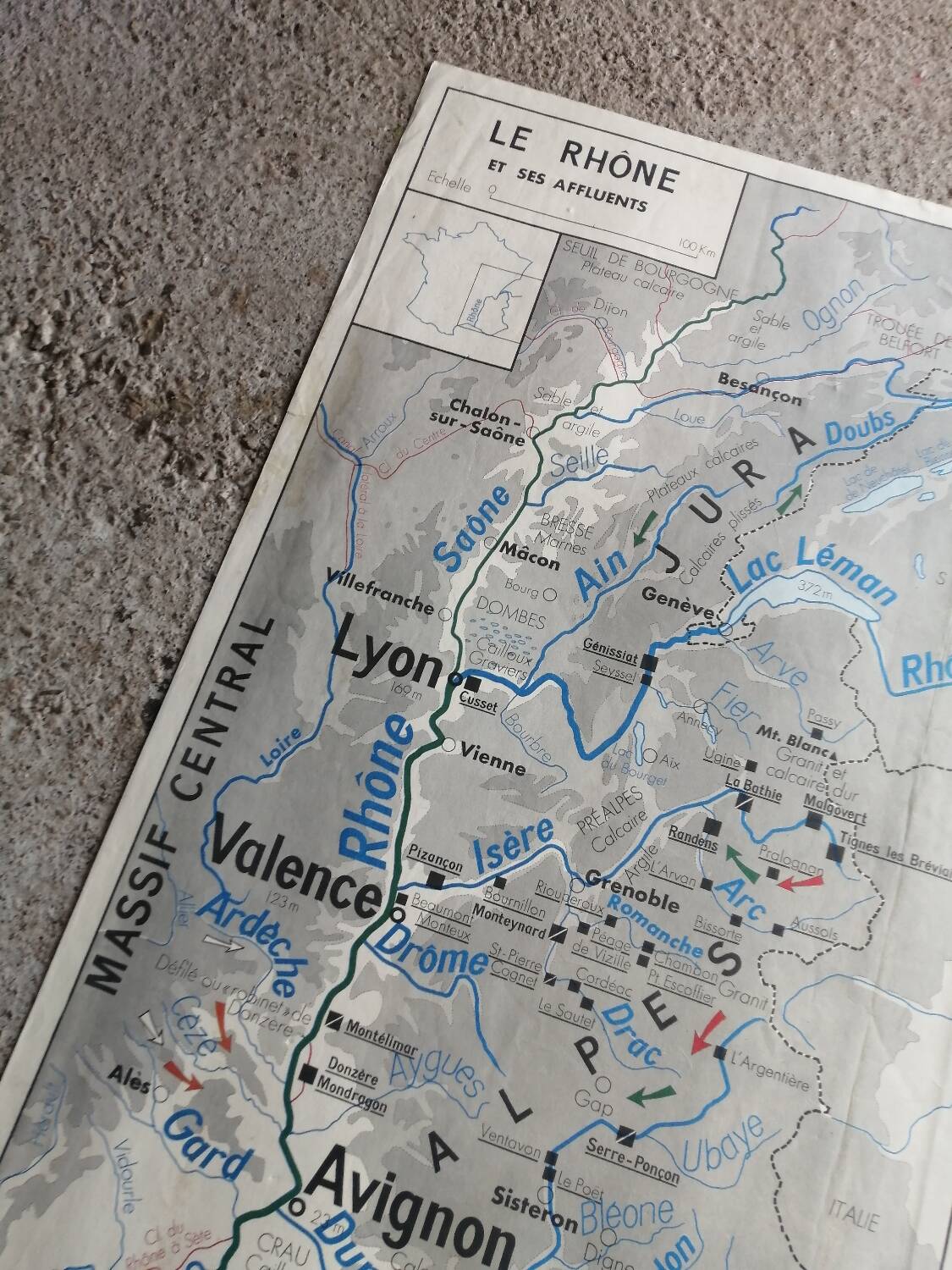 Vintage school map MDI France Rhône