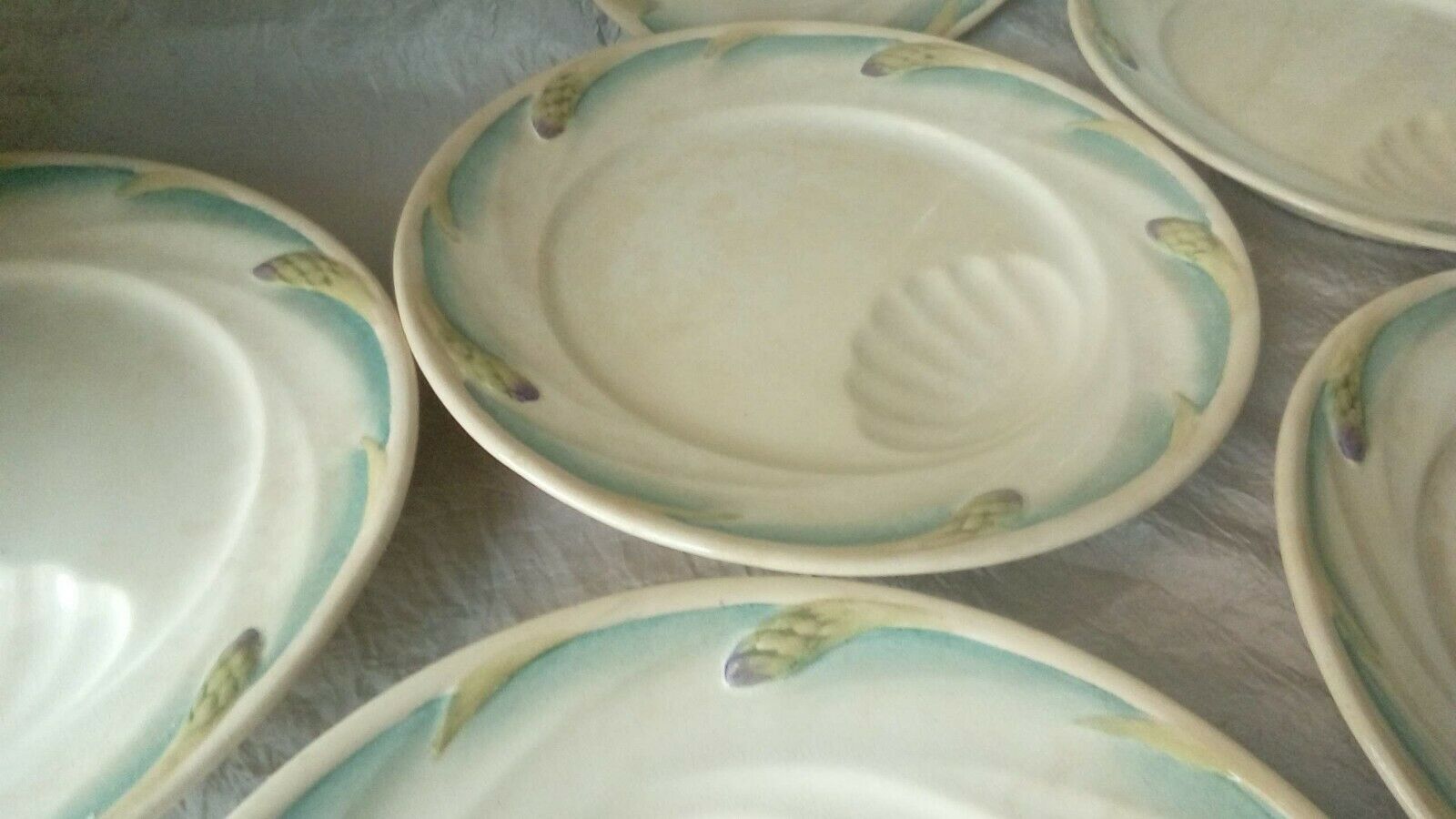 6 PLATES WITH ASPARAGUS IN SARRGUEMINE SLURRY ERA ART NOUVEAU