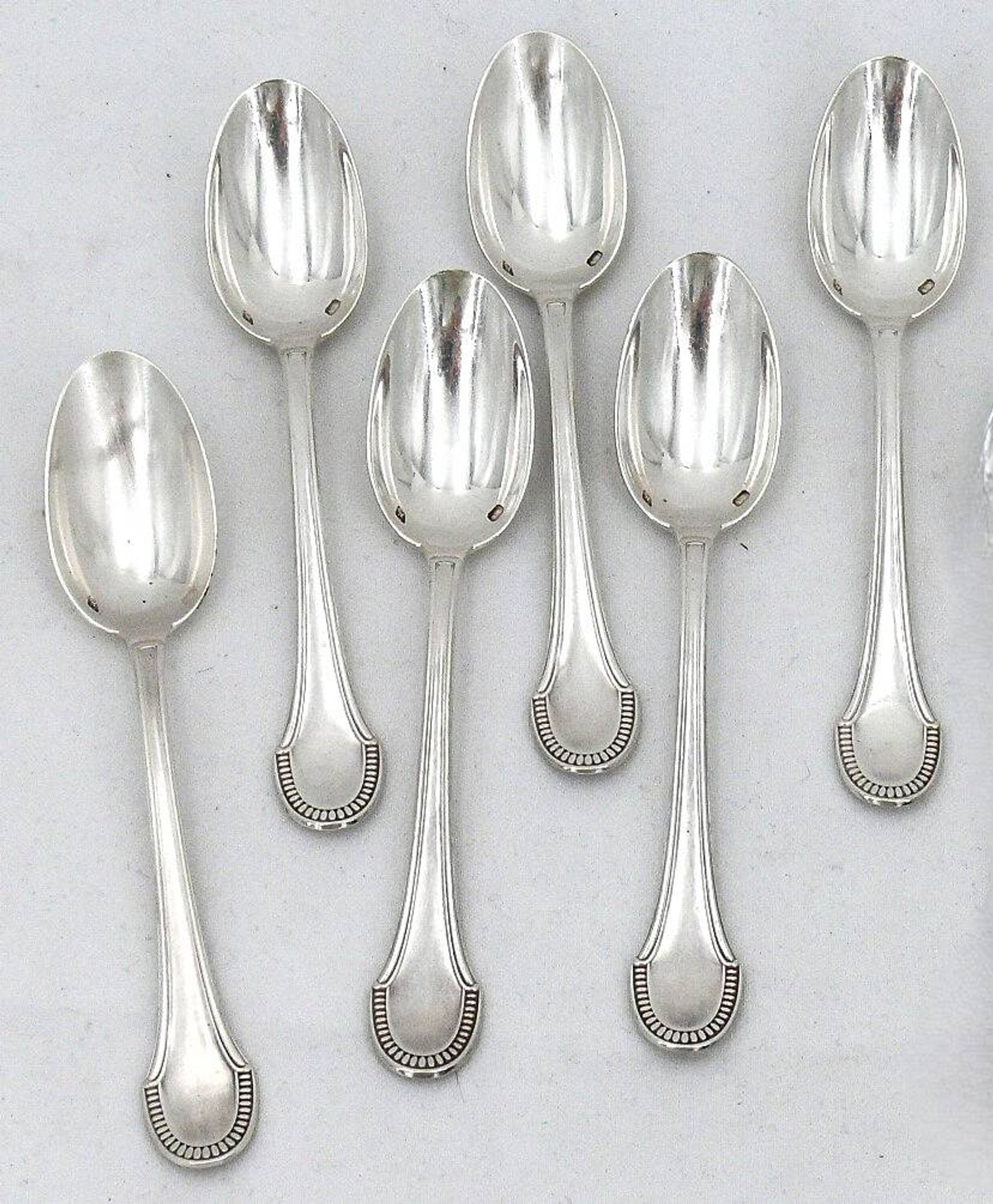 Ravinet d'Enfert 6 silver-plated moka spoons Minerva, Art Deco fluting