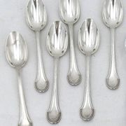 Ravinet d'Enfert 6 silver-plated moka spoons Minerva, Art Deco fluting