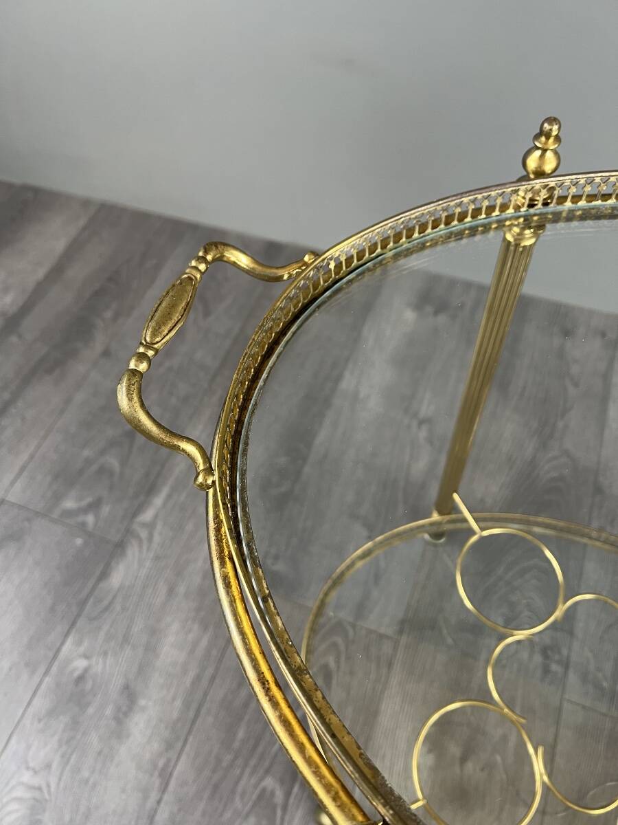 Rolling Table Cart in Brass and Glass, 20th Century