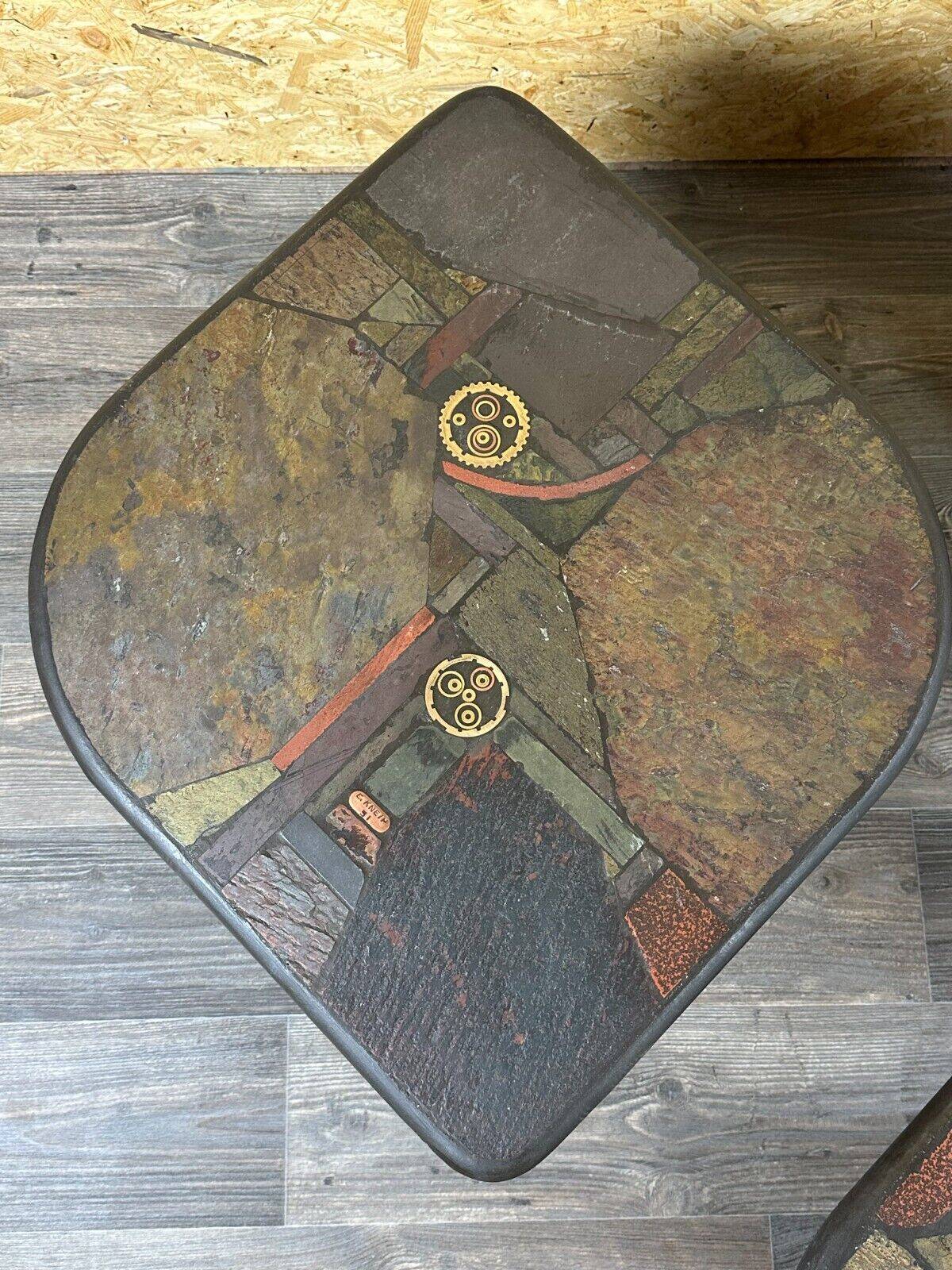 90s set of 3 brutal coffee tables with mosaic by Paul Kingma for Kneip