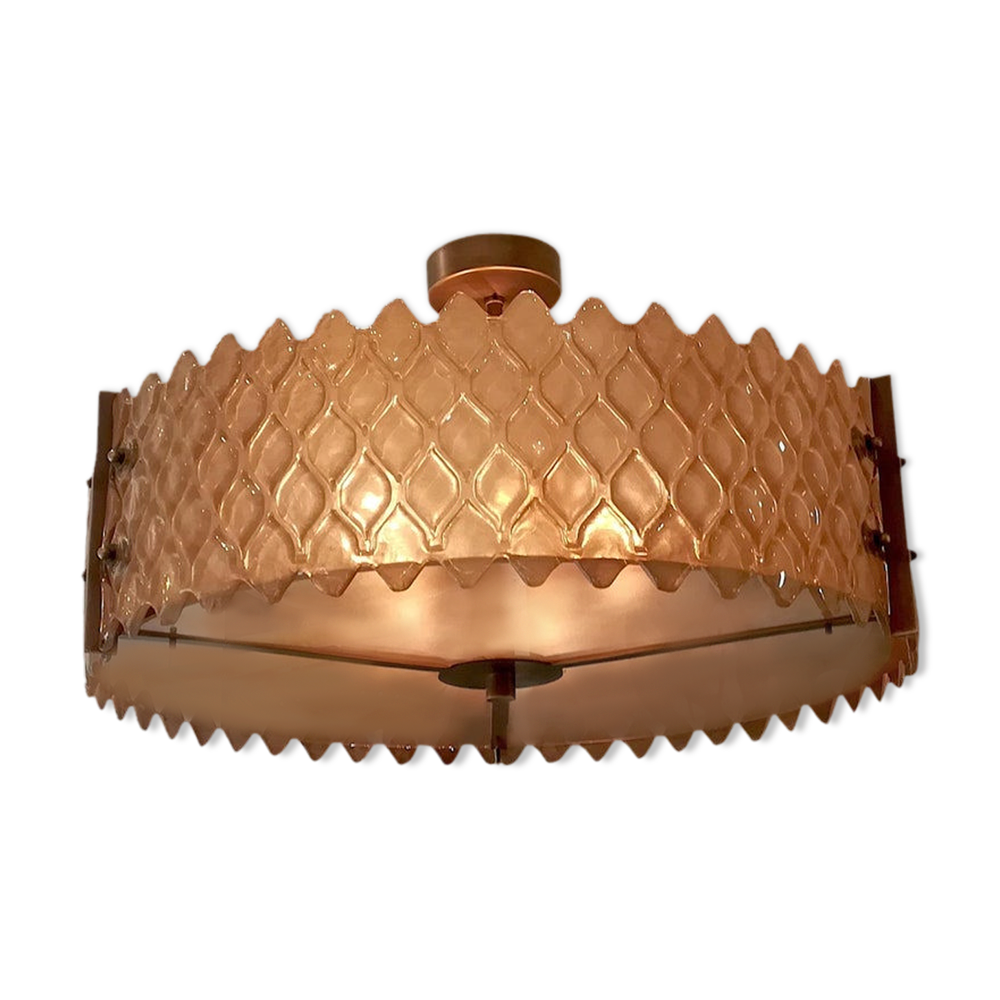 Patinated brass lurstre, and Murano glass