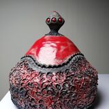 Vintage 2000s red and grey handmade raku jewellery box