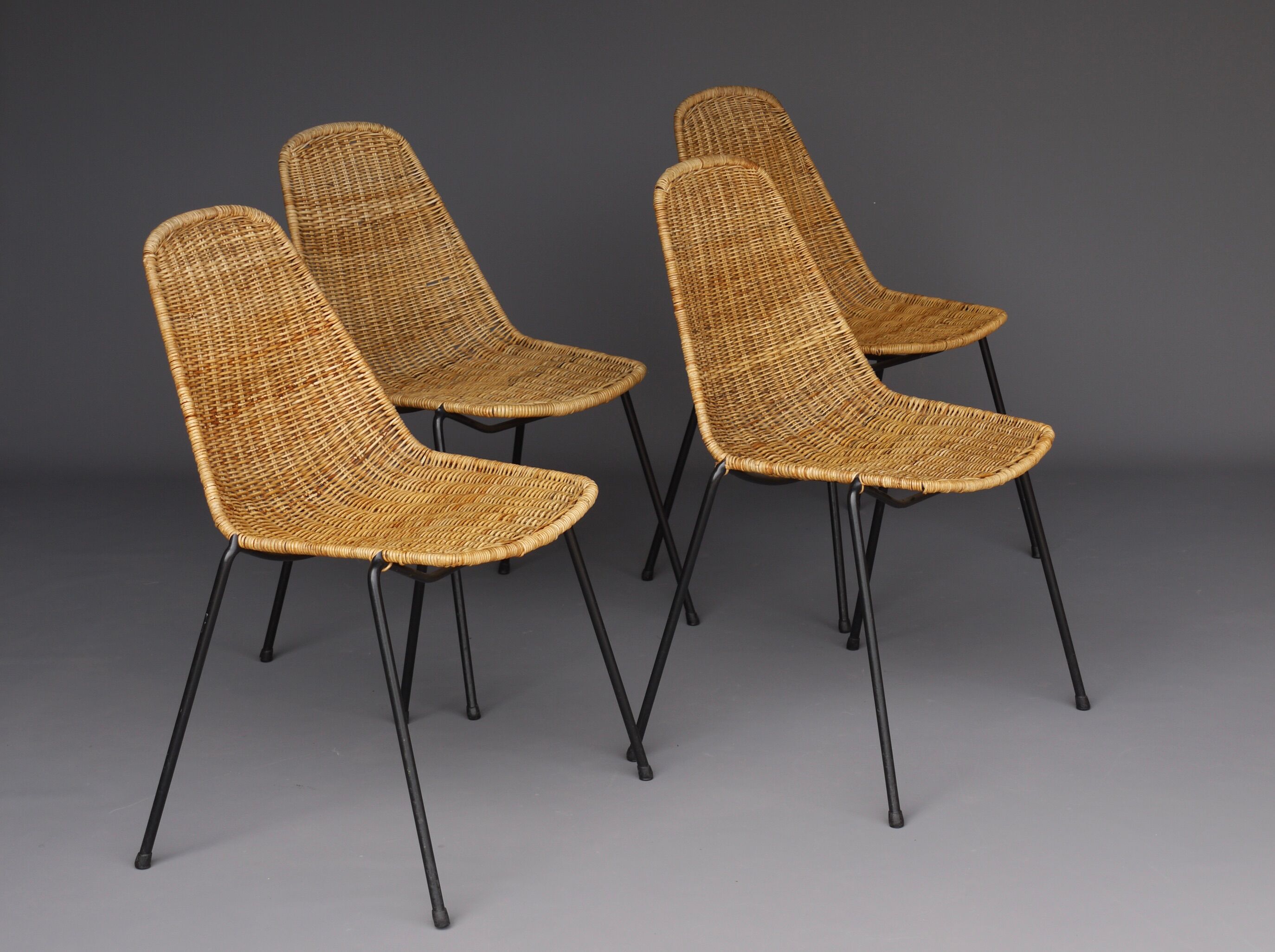Mid-Century Wicker Chairs by Gian Franco Legler, 1950s. Set of 4