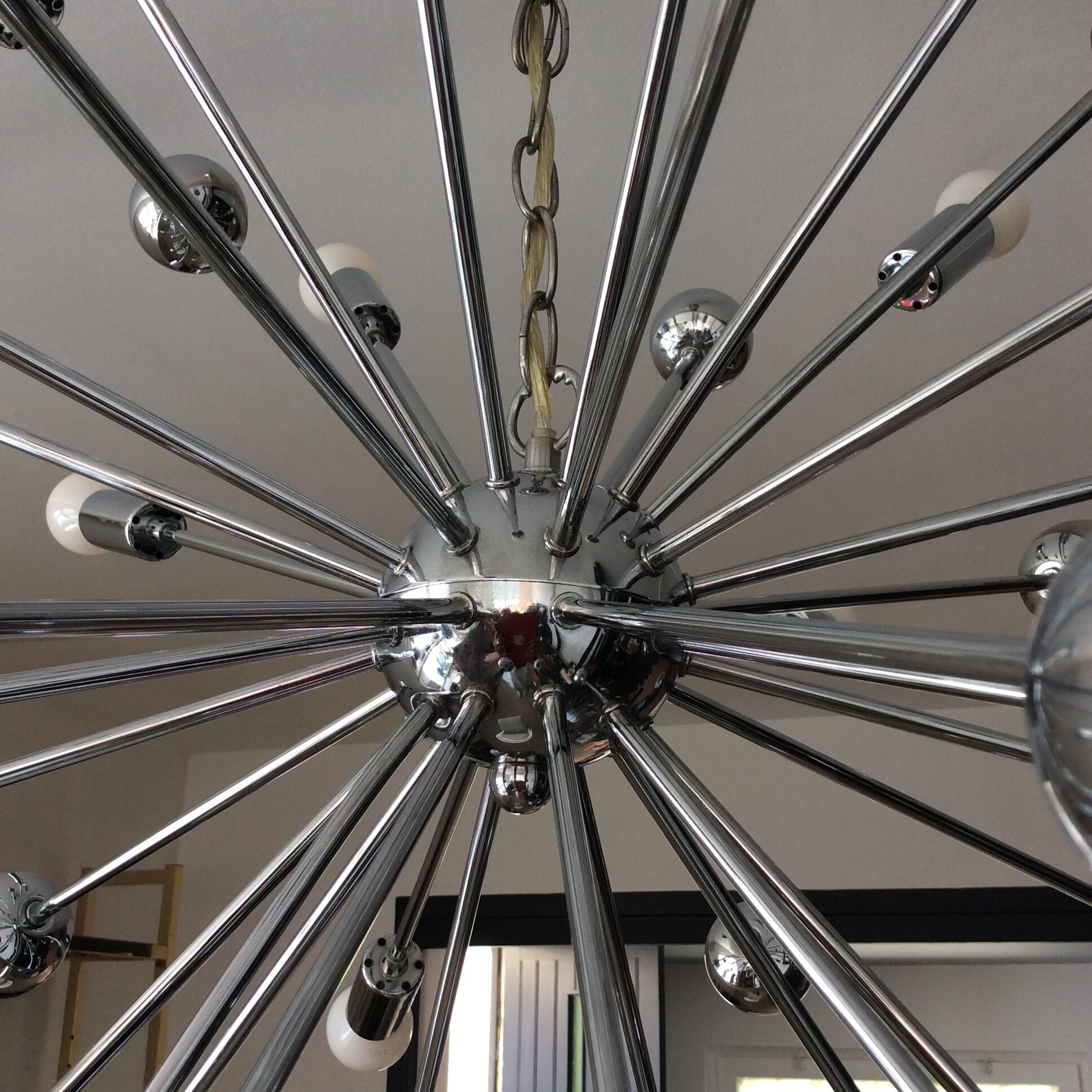 Sputnik XXL chandelier of the 60s-70s chrome metal 20 lamps