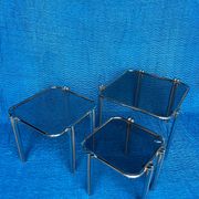 SET OF 3 NESTING TABLES WITH CHROME METAL DOUBLE BASE AND SMOKED GLASS