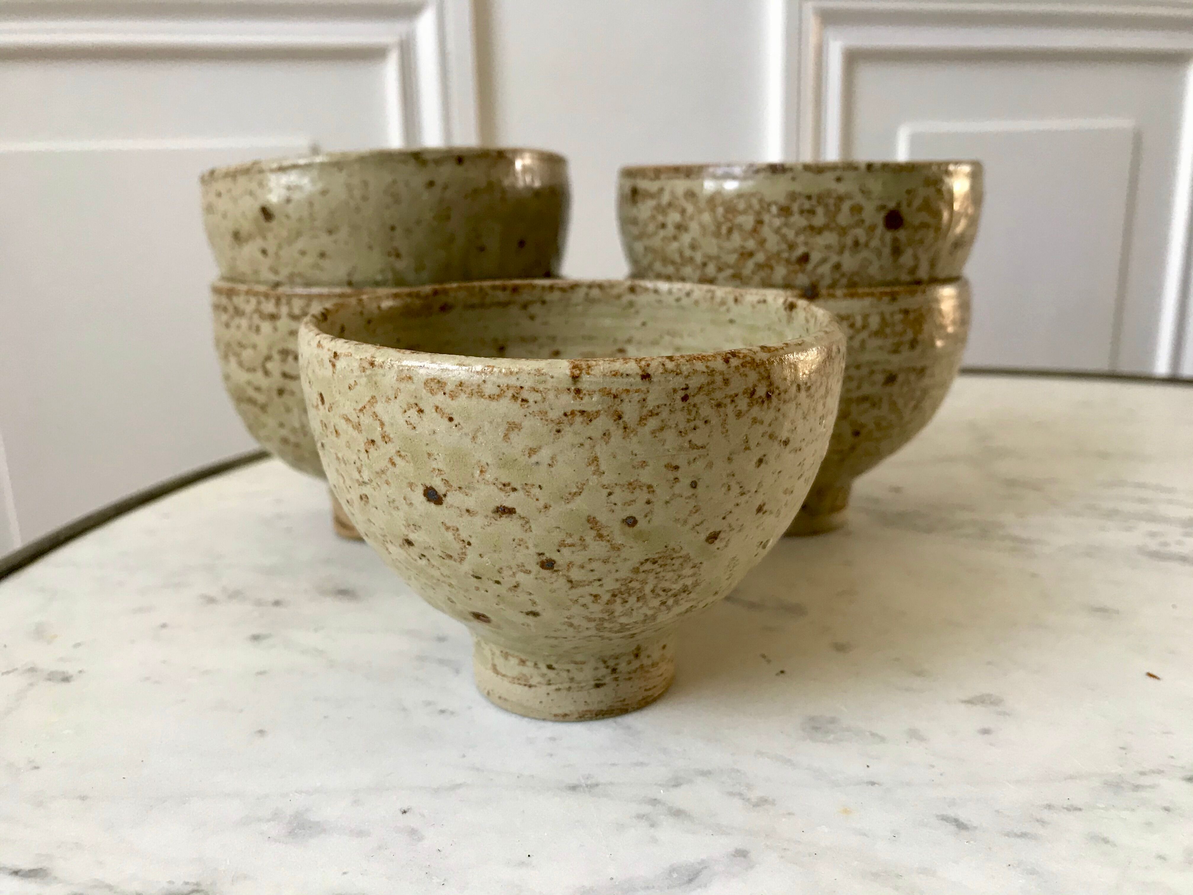 lot de 5 petits bols en céramique / grès émaillé / poterie artisanale années 70