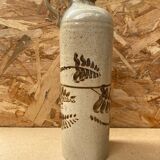 Antique beige enameled ceramic bottle vintage leaf decor