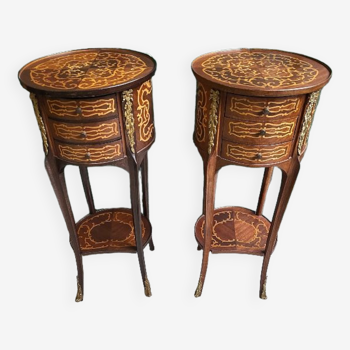 Pair of wooden bedside tables marquete