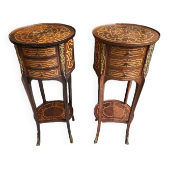 Pair of wooden bedside tables marquete
