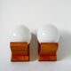 Pair of opaline ball wall lights and pine support 1980