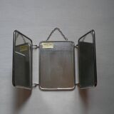 Barber mirror triptych chrome metal imitation cream leather vintage chain