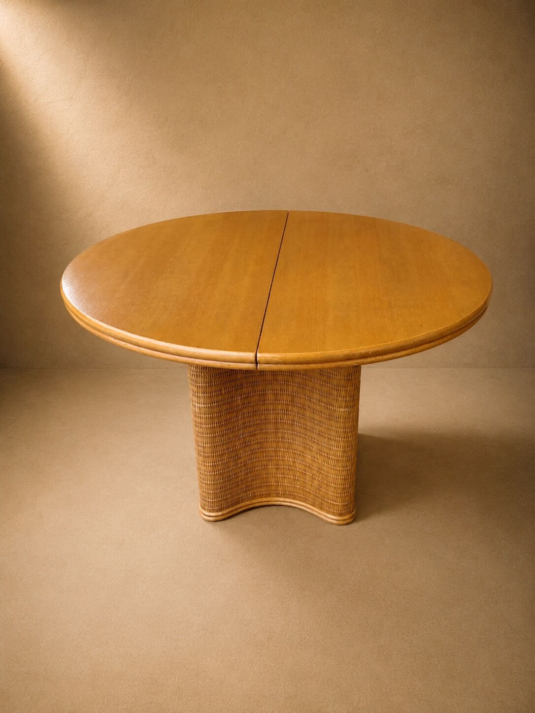 Oak/ratten table in the style of Vivai del Sud Italy, circa 1970.