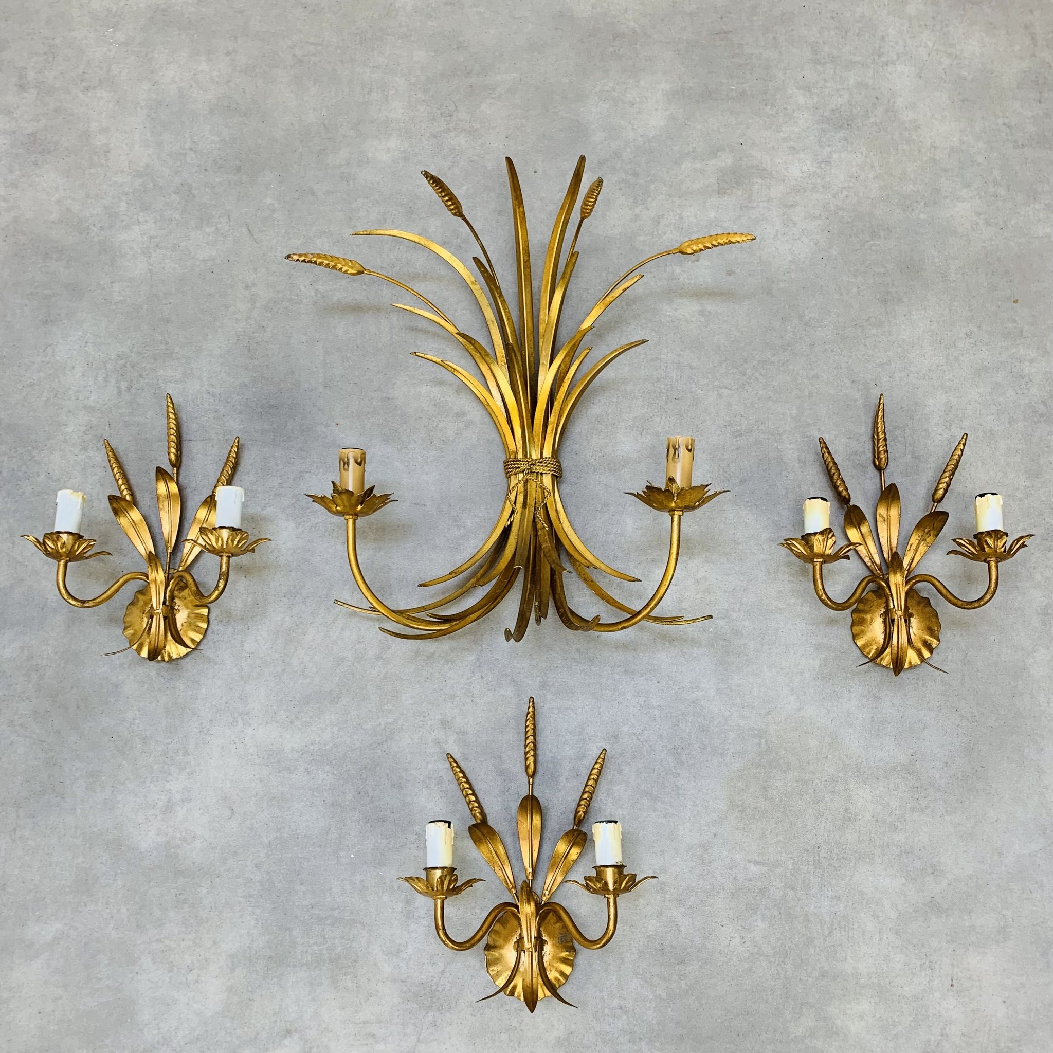 3 wall lamps ear of wheat golden foliage