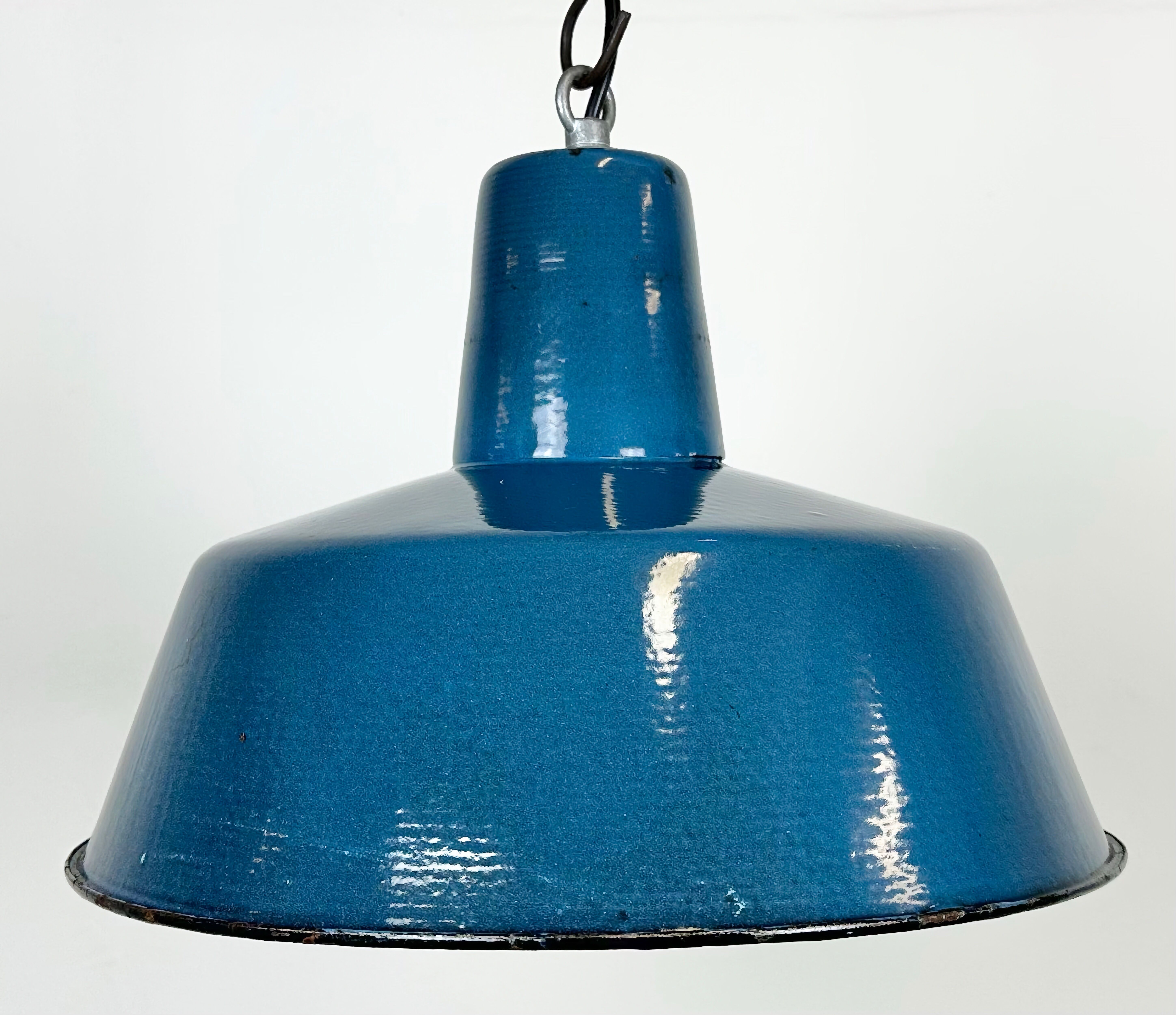 Industrial Blue Enamel Factory Pendant Lamp, 1960s