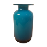 Holmegaard blue glass vase with flat neck