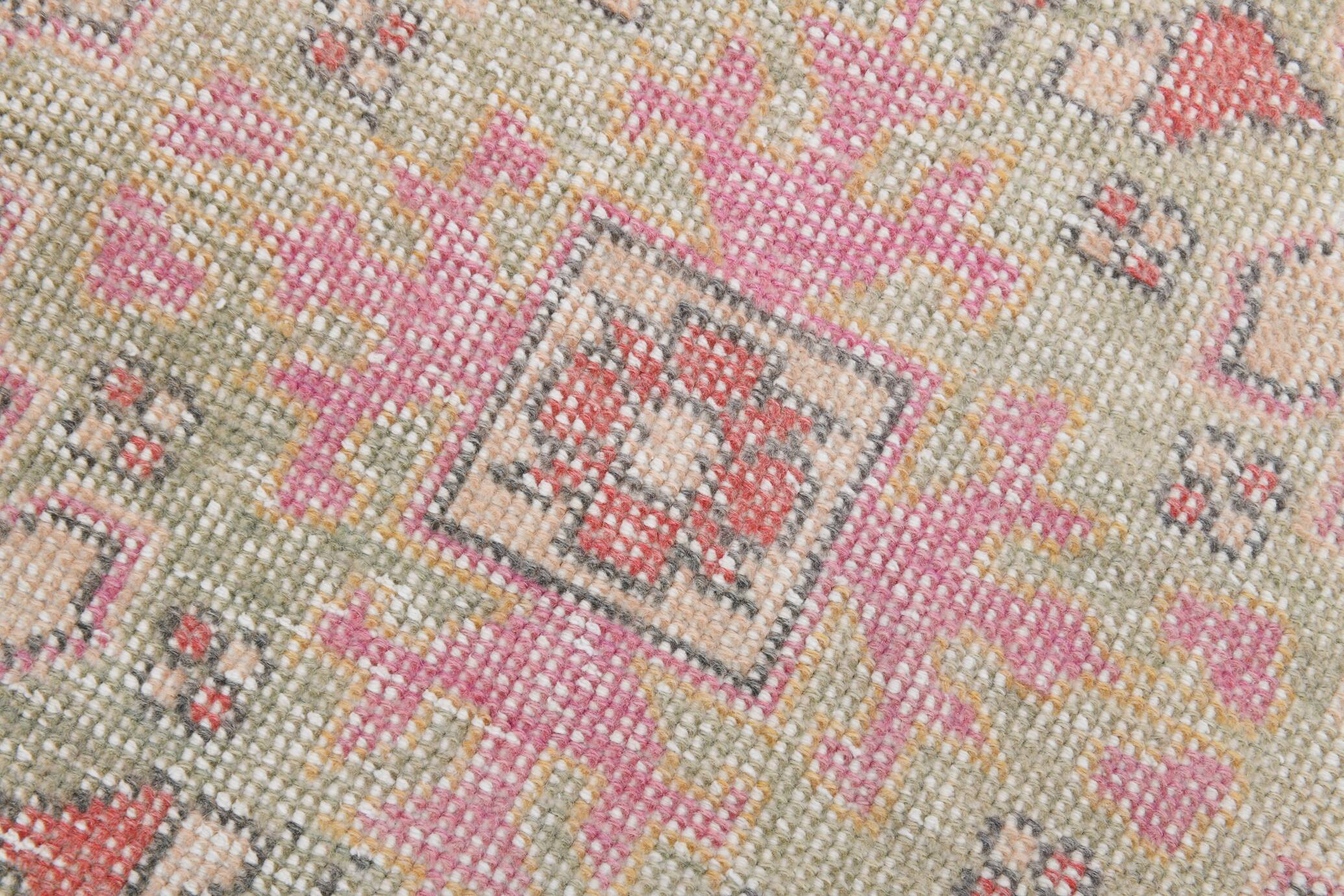 4x7 Vintage Small Size Area Faded Coral Red Turkish Vintage Rug, 127x223 Cm