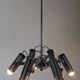 Modernist chandelier with 6 spots in chrome metal, France circa 1970.