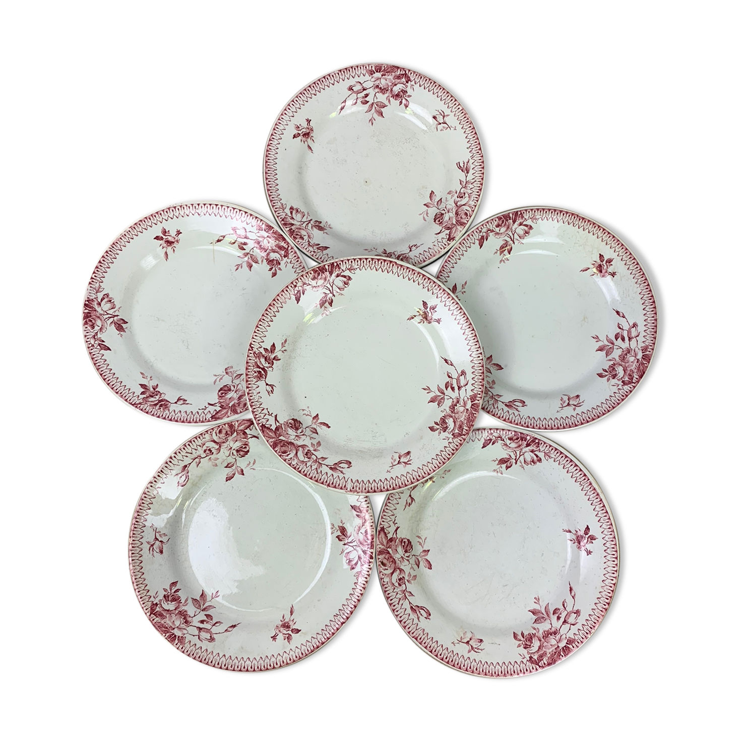 Lot of 6 plates in porcelain of Gien model Pomponnette