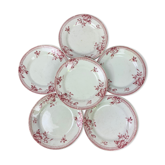 Lot of 6 plates in porcelain of Gien model Pomponnette