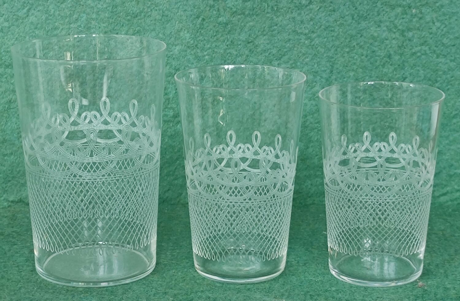 Set 15 old engraved crystal glasses