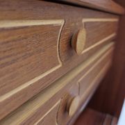 1960s, Danish chest of drawers, teak wood, mirror inside, sliding doors.