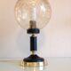 Lampe globe en verre ambré, socle noir et laiton par Solken Leuchten, années 60-70