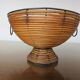 Standing fruit basket in rattan and black lacquered metal 1970
