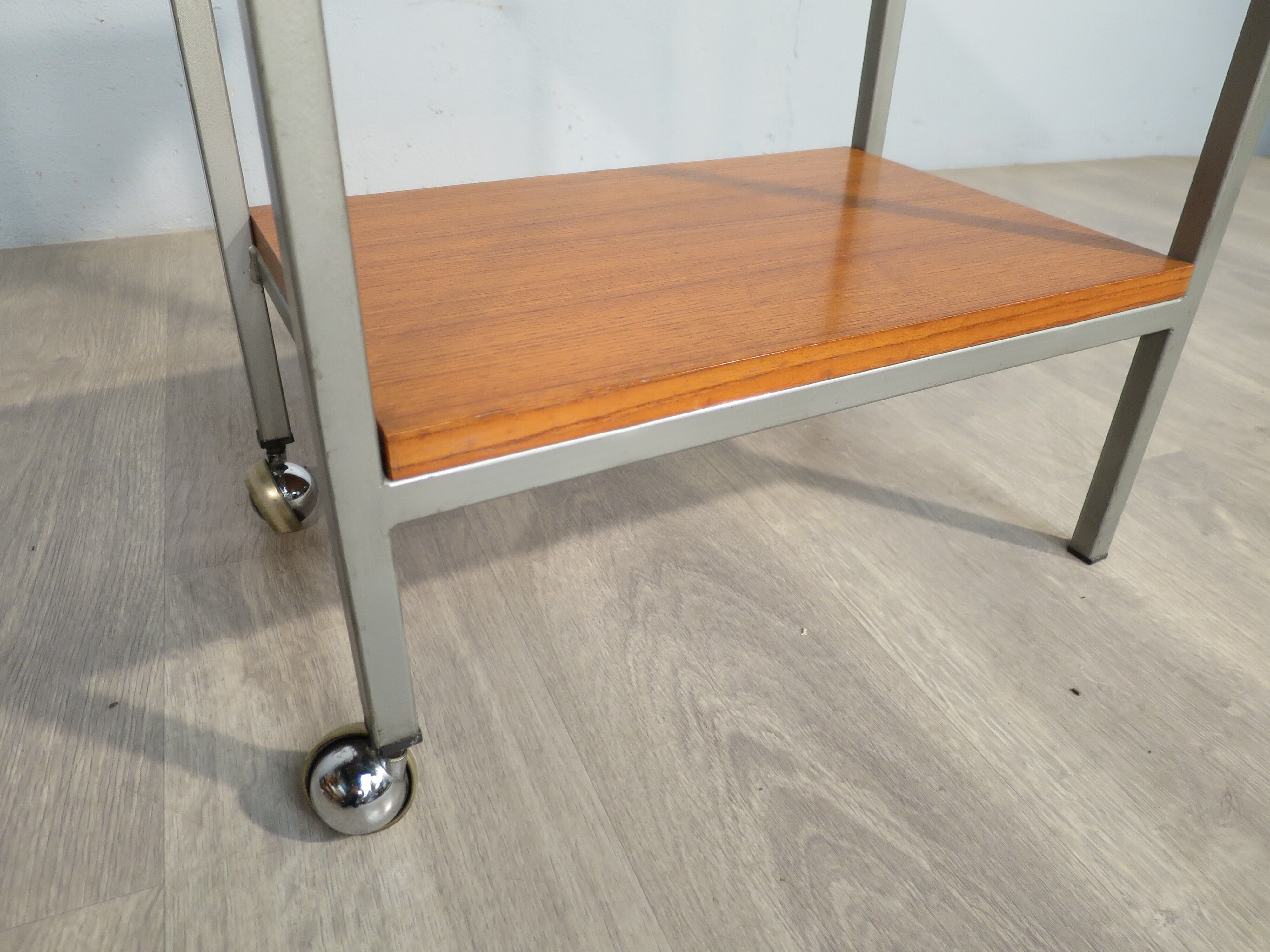 Teak roller serving table