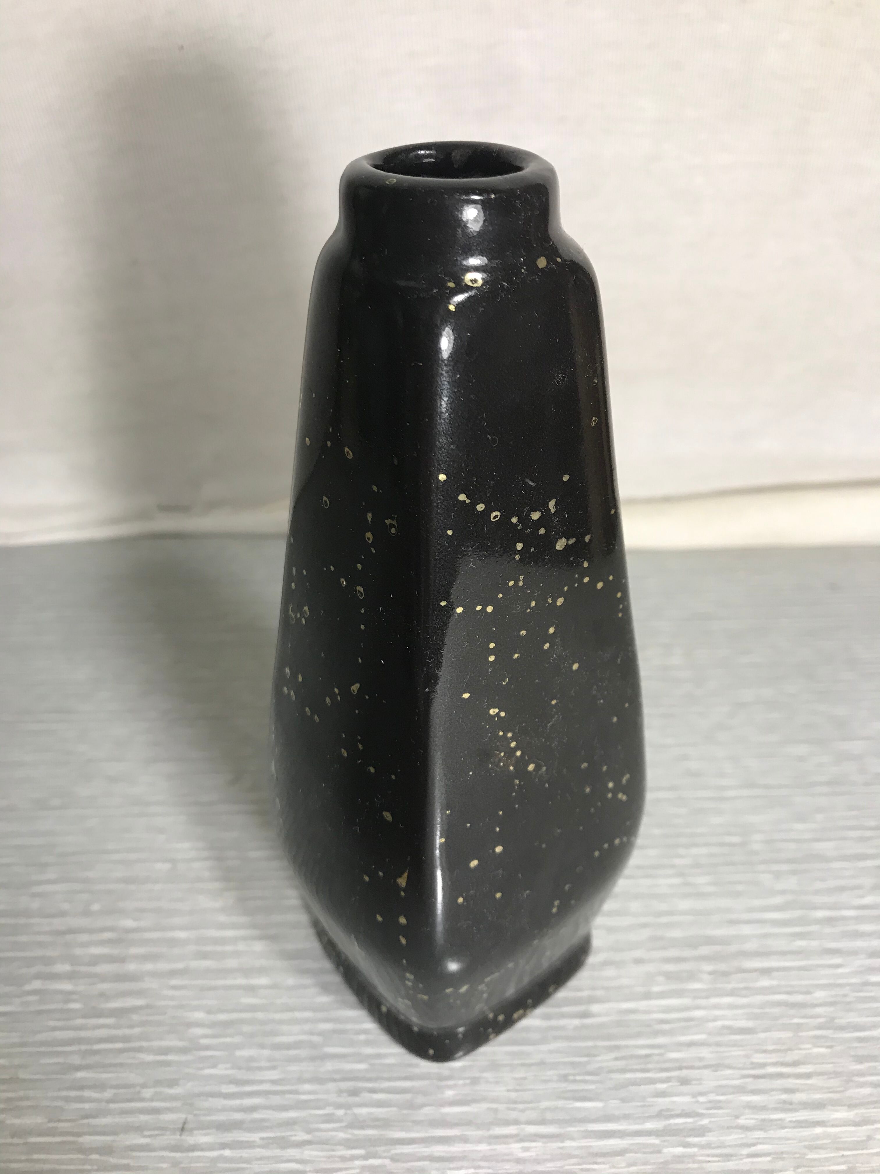 Ancient Soliflore Vase in Black Enamel ceramics - Gold Signed Vintage