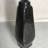 Vase ancien soliflore en céramique émaillé noire & dorée signé vintage