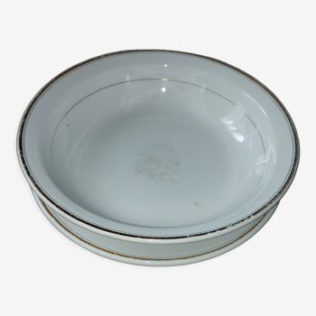 Assiette creuse de service et son plat en porcelaine avec dorures Saint Amand