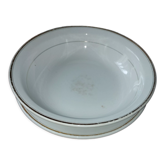 Assiette creuse de service et son plat en porcelaine avec dorures Saint Amand