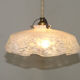 French Vintage 1930s White Frilled Clichy Glass Lampshade Ceiling Light