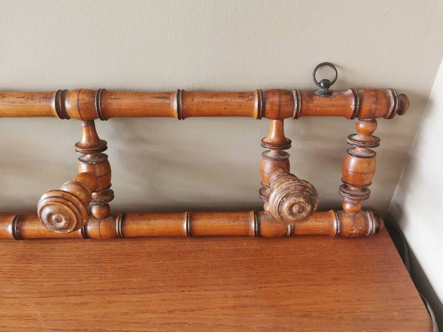 Antique wooden wall coat rack