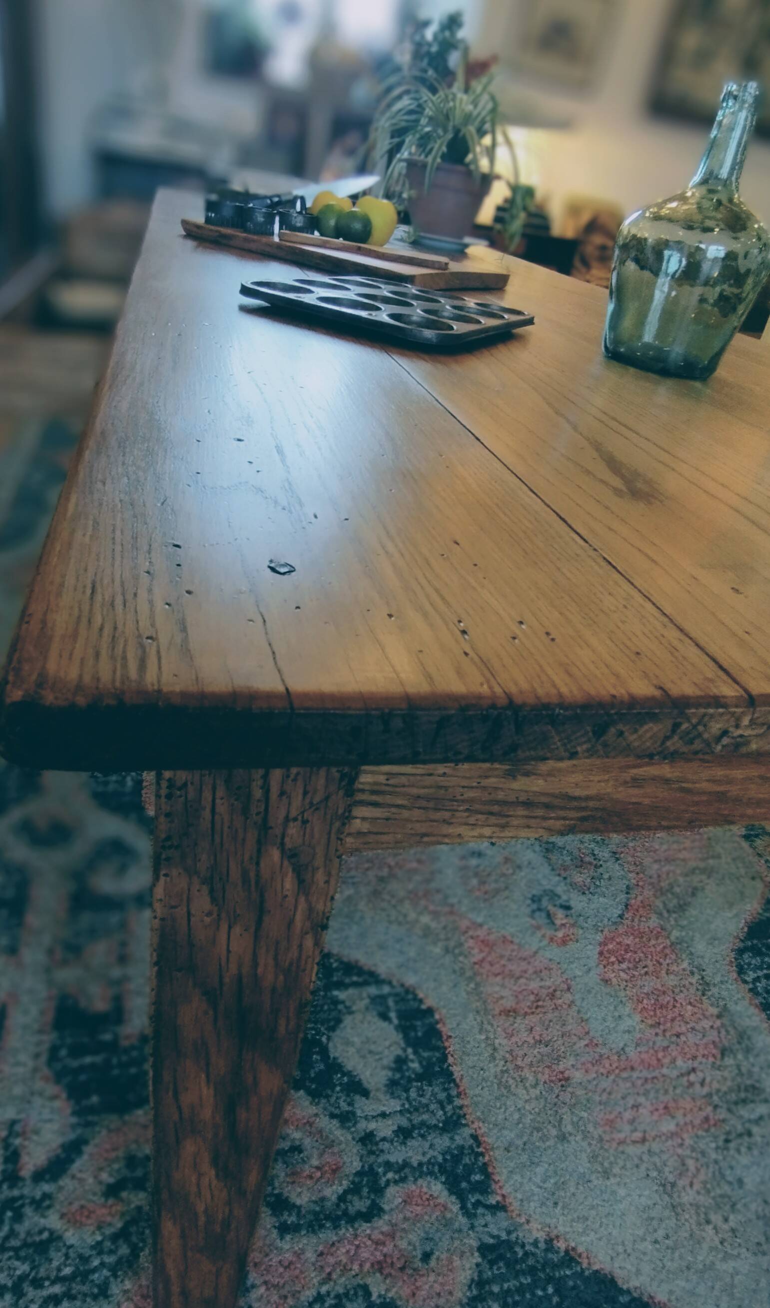 XXL solid oak farmhouse table 260x100 patinated two drawers