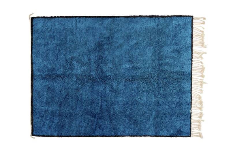 Moroccan blue rug with orange, black, gray, brown square 250cmx150cm