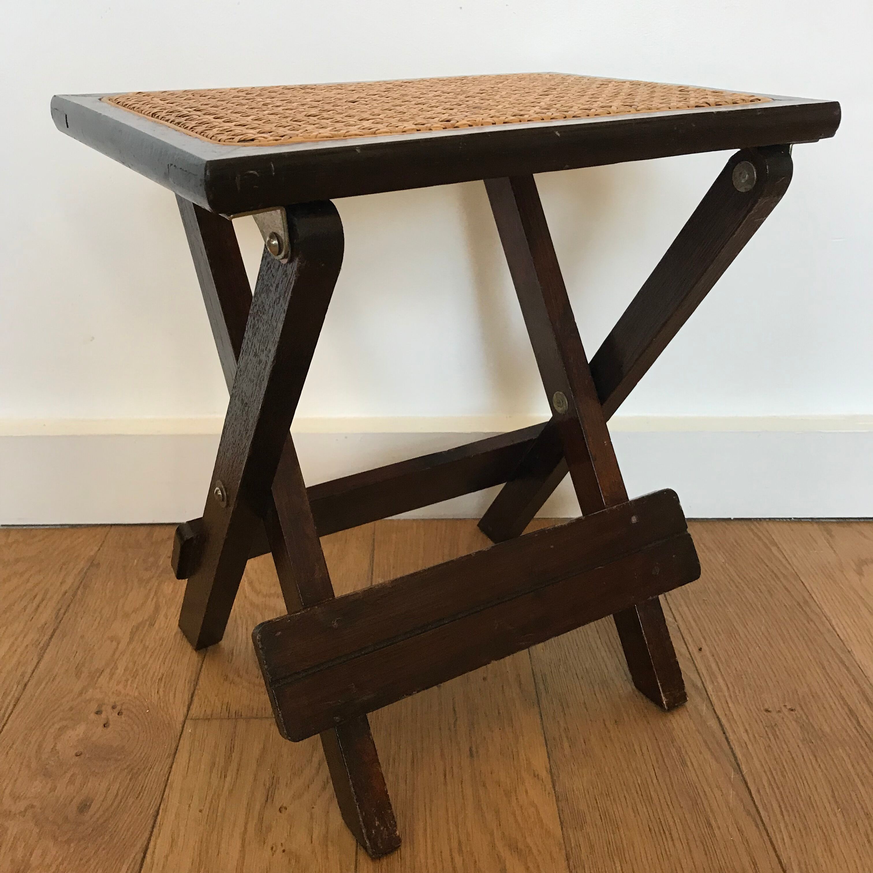 Wood and caning folding stool