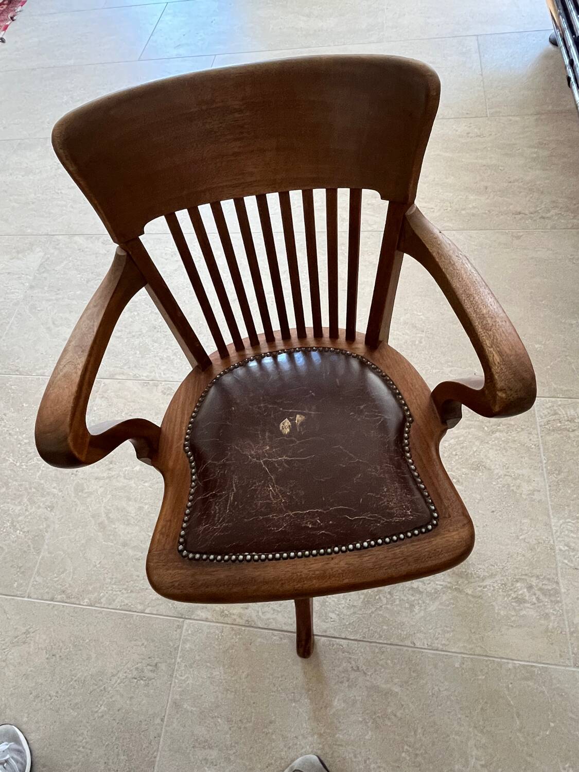 Fauteuil de bureau en bois et cuir