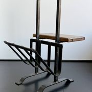 Brutalist wrought iron magazine rack with shelf, 1950s