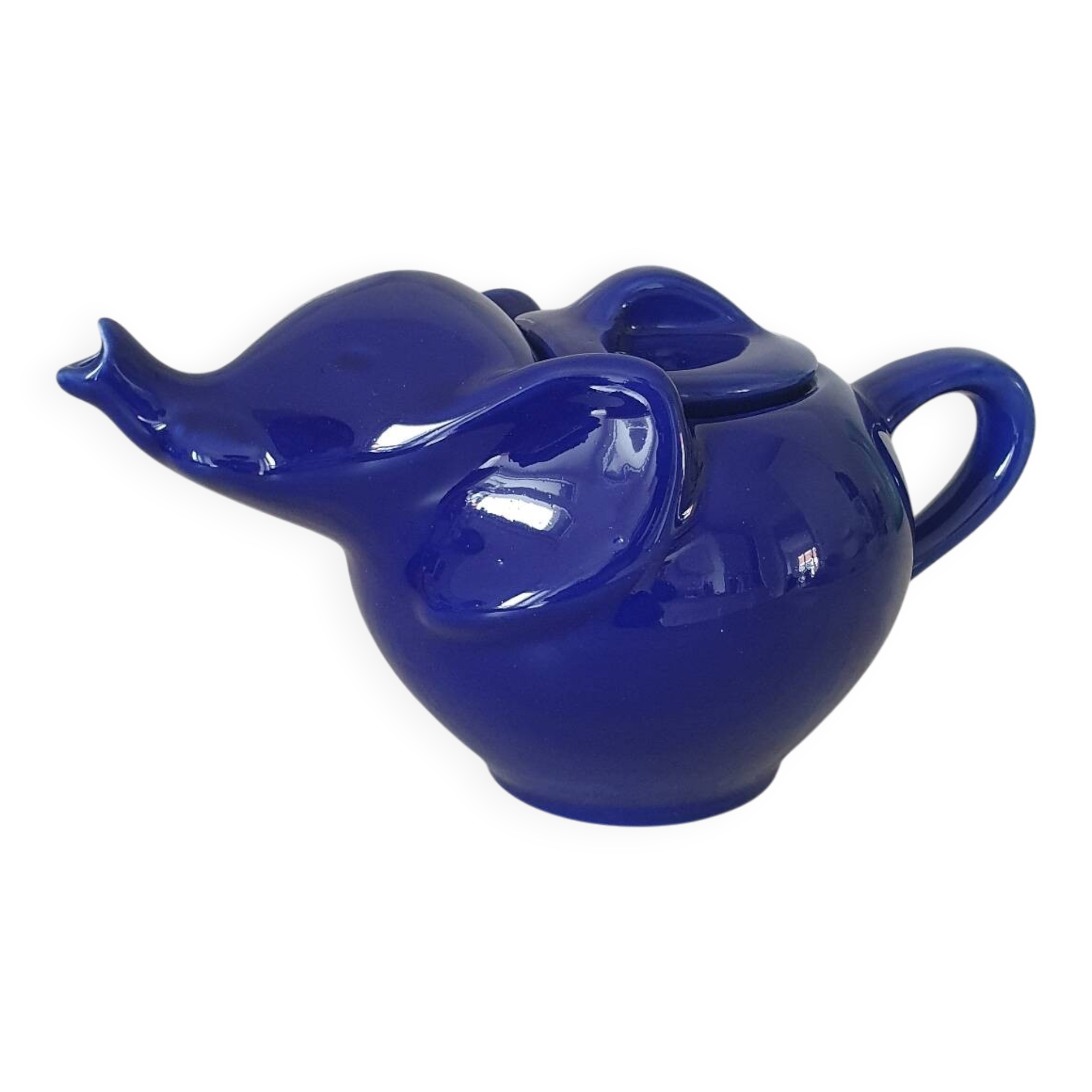 Elephant teapot by Lipton in royal blue.