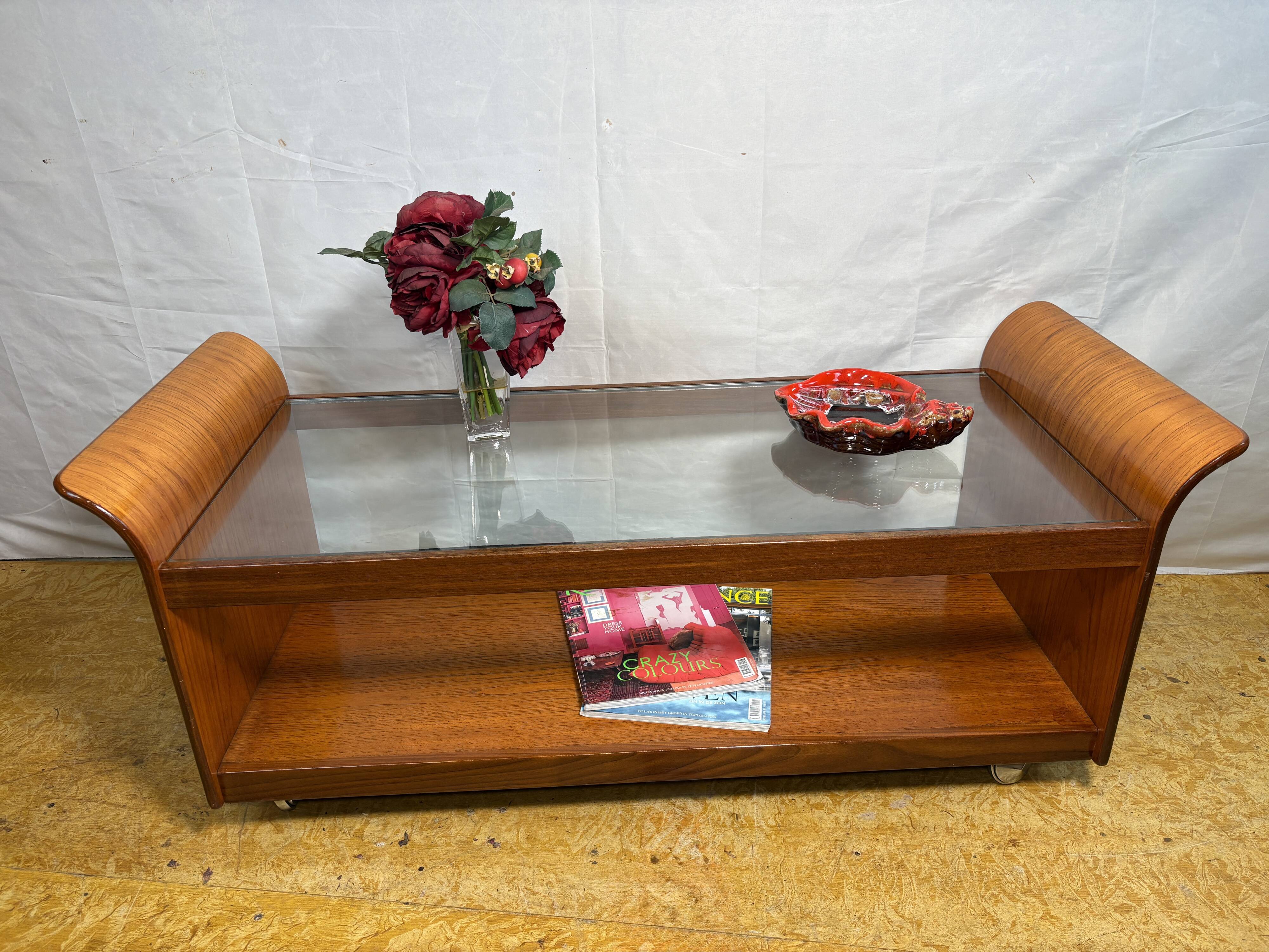 Mid Century Retro Teak & Glass Top Tulip Coffee Table by G-Plan Circa 1960