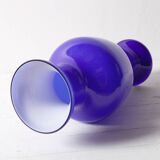 Mid-century Rare Blue and White Vintage Murano Glass Vase / Italy / 1970s