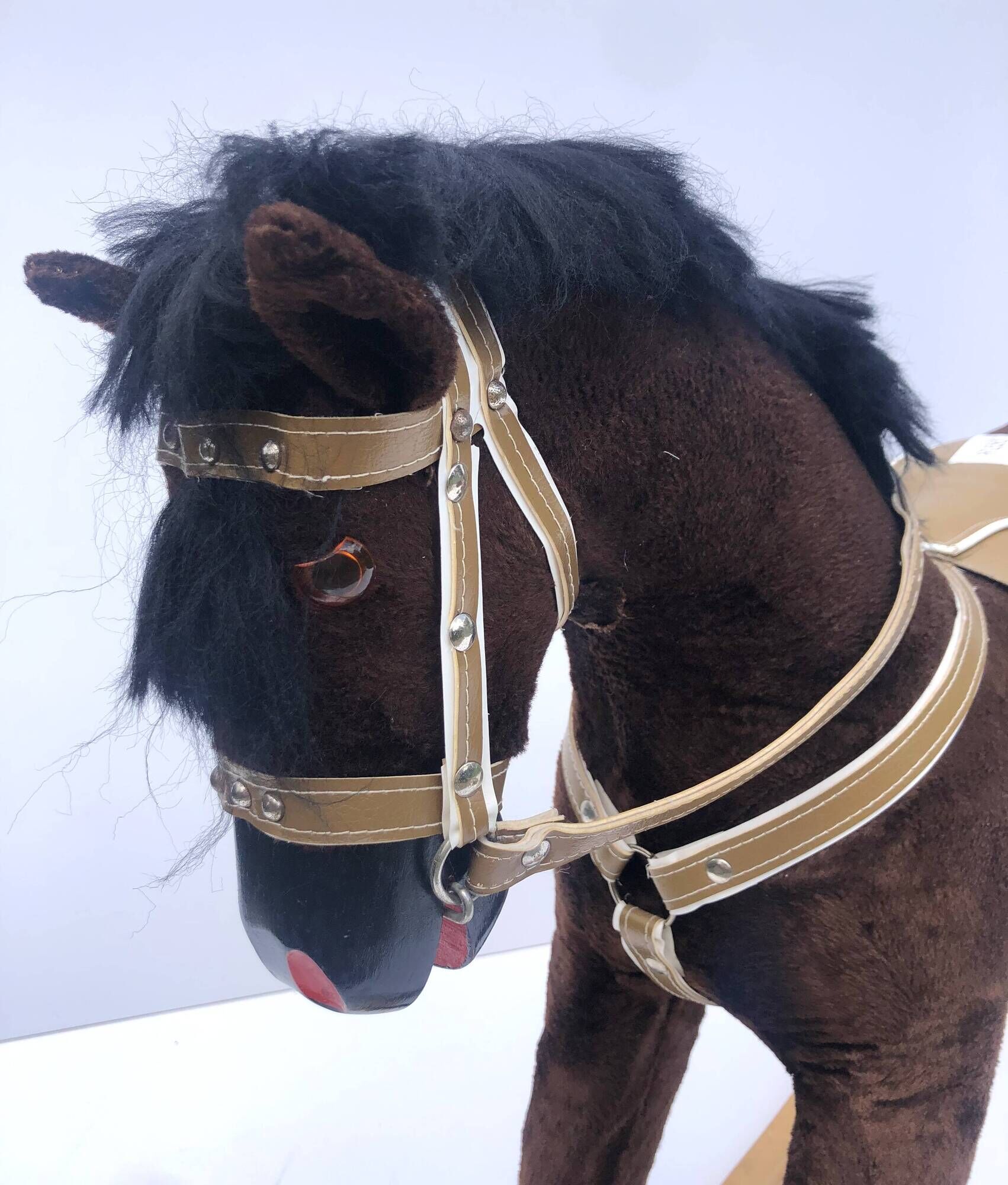 Vintage Mid-Century Wooden Rocking Horse Circa 1960s, Stuffed With Straw
